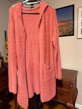 Cozy Teddy Hooded Cardigan Jacket - Pink